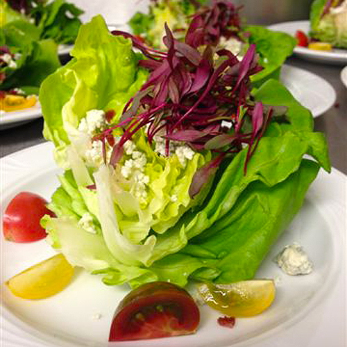 Wedge Salad with Crumbled Bleu Cheese and Micro Beets